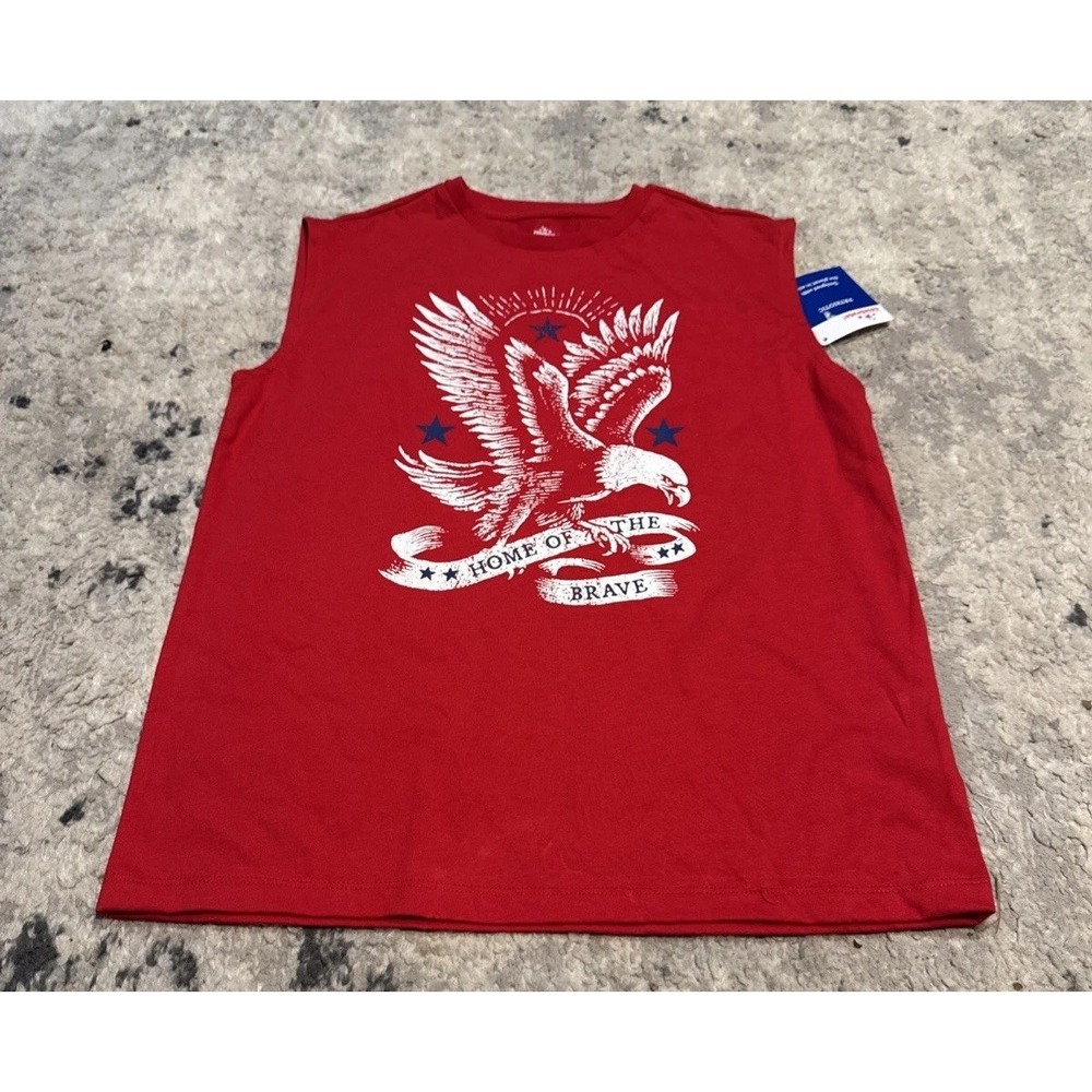 Celebrate Red Eagle Sleeveless Shirt Brave American Flag Boys Sz Large 10-12